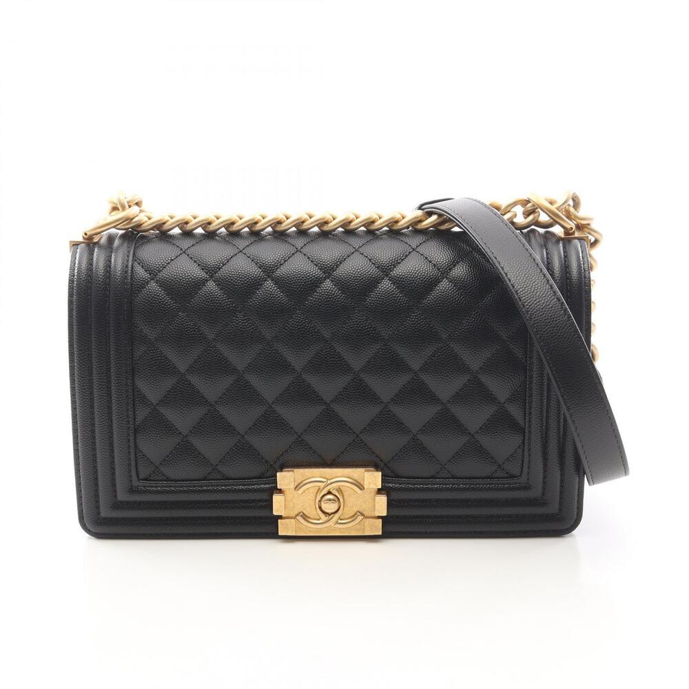 Chanel Boy Shoulder Bag Caviar Skin Grained Calf Black
